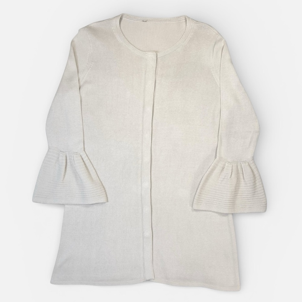 Per Se By Carlisle 100% Silk Cream Cardigan Sweater with Flared Sleeves MEDIUM